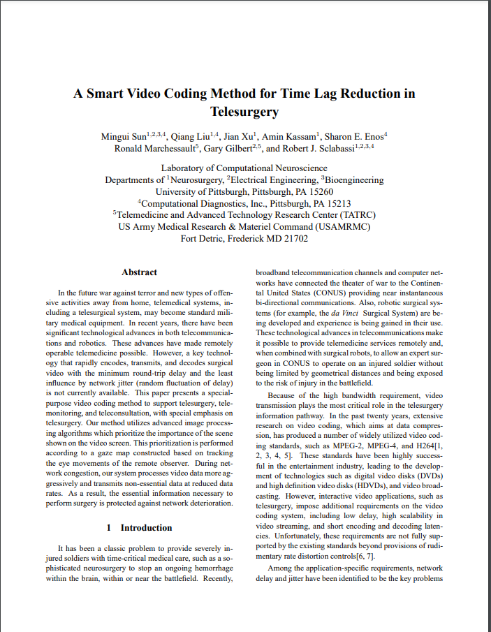 A Smart Video Coding Method for Time Lag Reduction in Telesurgery