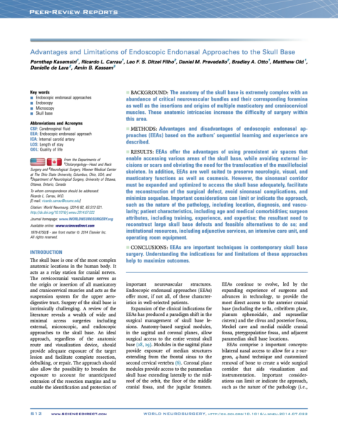 Advantages And Limitations Of Endoscopic Endonasal Approaches To The