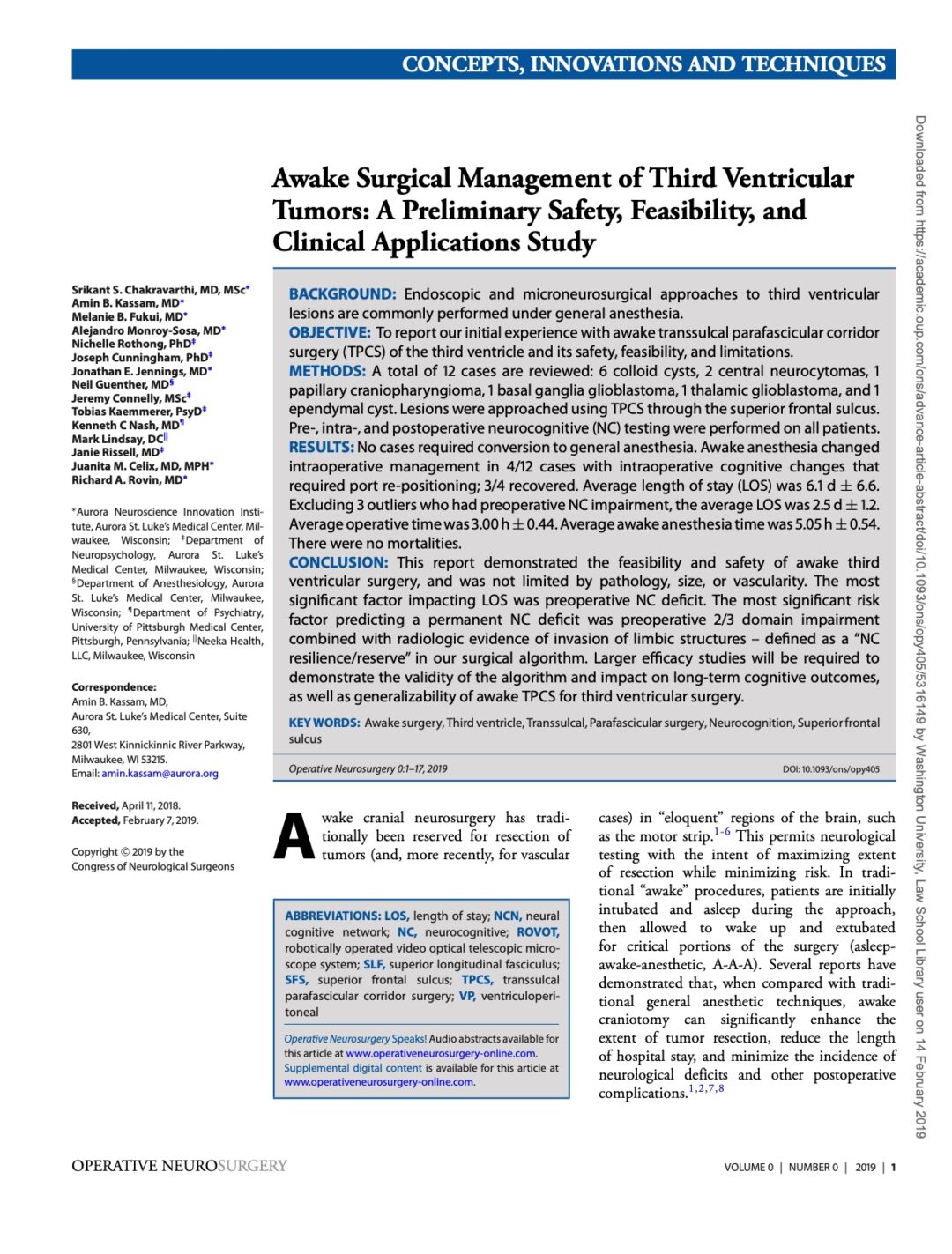 Awake Surgical Management of Third Ventricular Tumors: A Preliminary Safety, Feasibility, and Clinical Applications Study