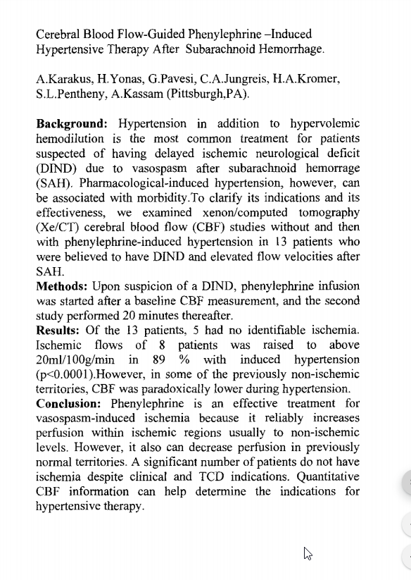 Cerebral blood flow-guided phenylephrine-induced hypertensive therapy after subarachnoid hemorrhage
