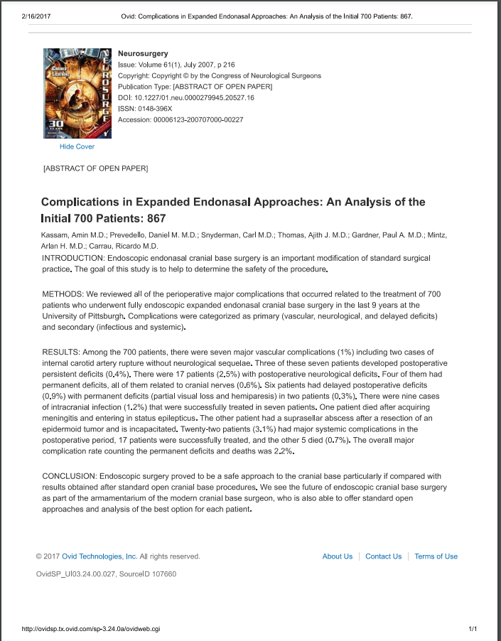 Complications in Expanded Endonasal Approaches An Analysis of the Initial 700 Patients