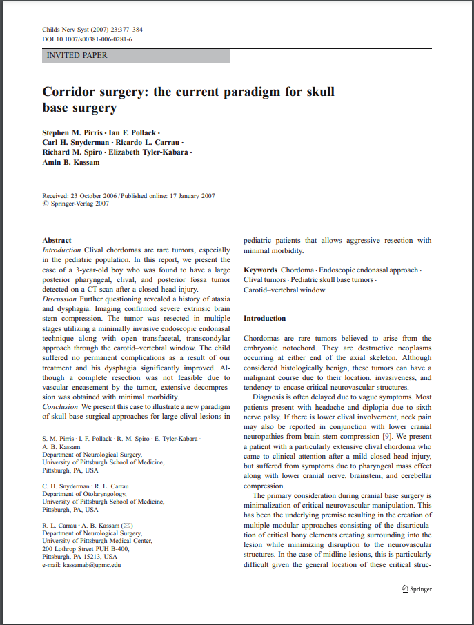 Corridor surgery: the current paradigm for skull base surgery