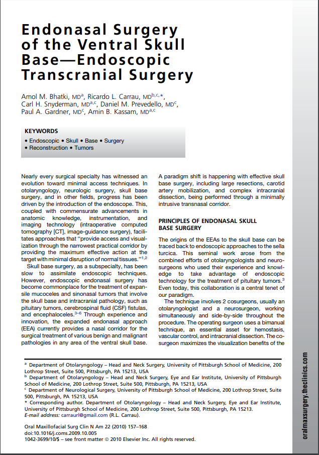 Endonasal Surgery of the Ventral Skull Base—Endoscopic Transcranial Surgery