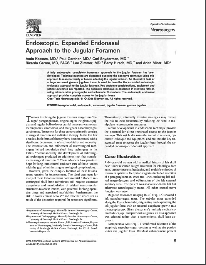 Endoscopic, Expanded Endonasal Approach to the Jugular Foramen