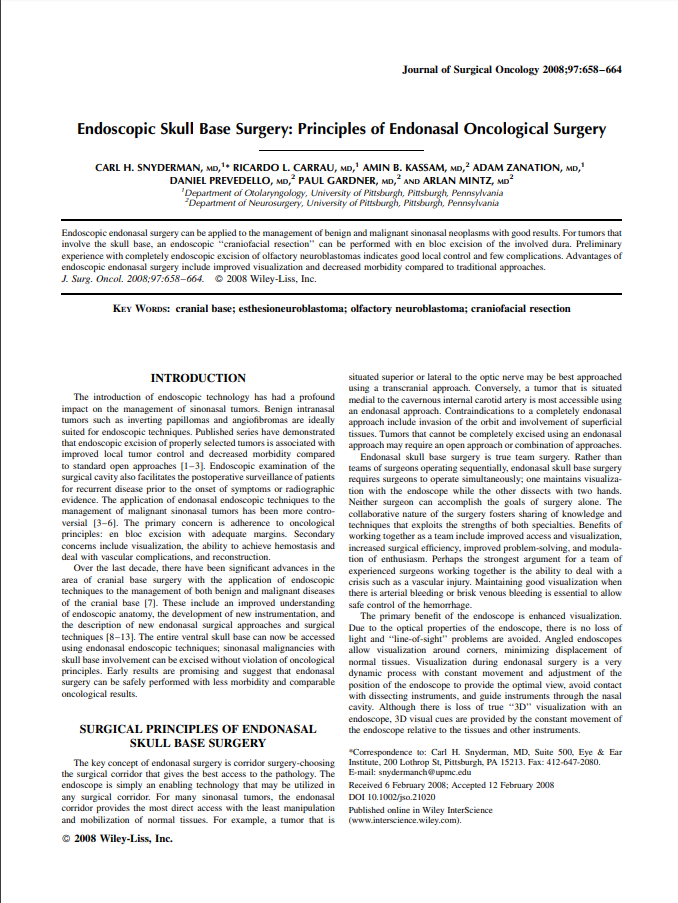 Endoscopic Skull Base Surgery: Principles of Endonasal Oncological Surgery