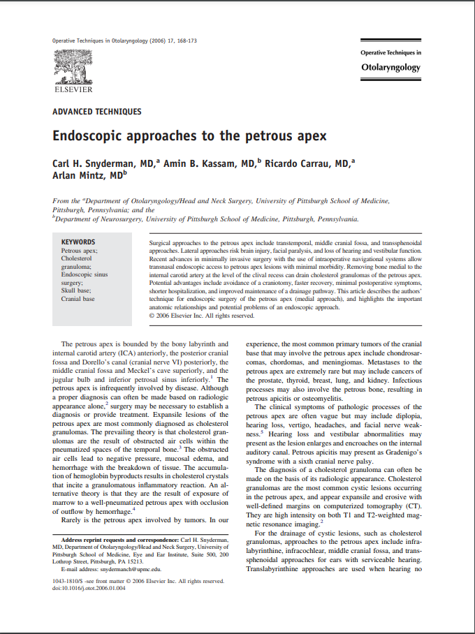 Endoscopic approaches to the petrous apex