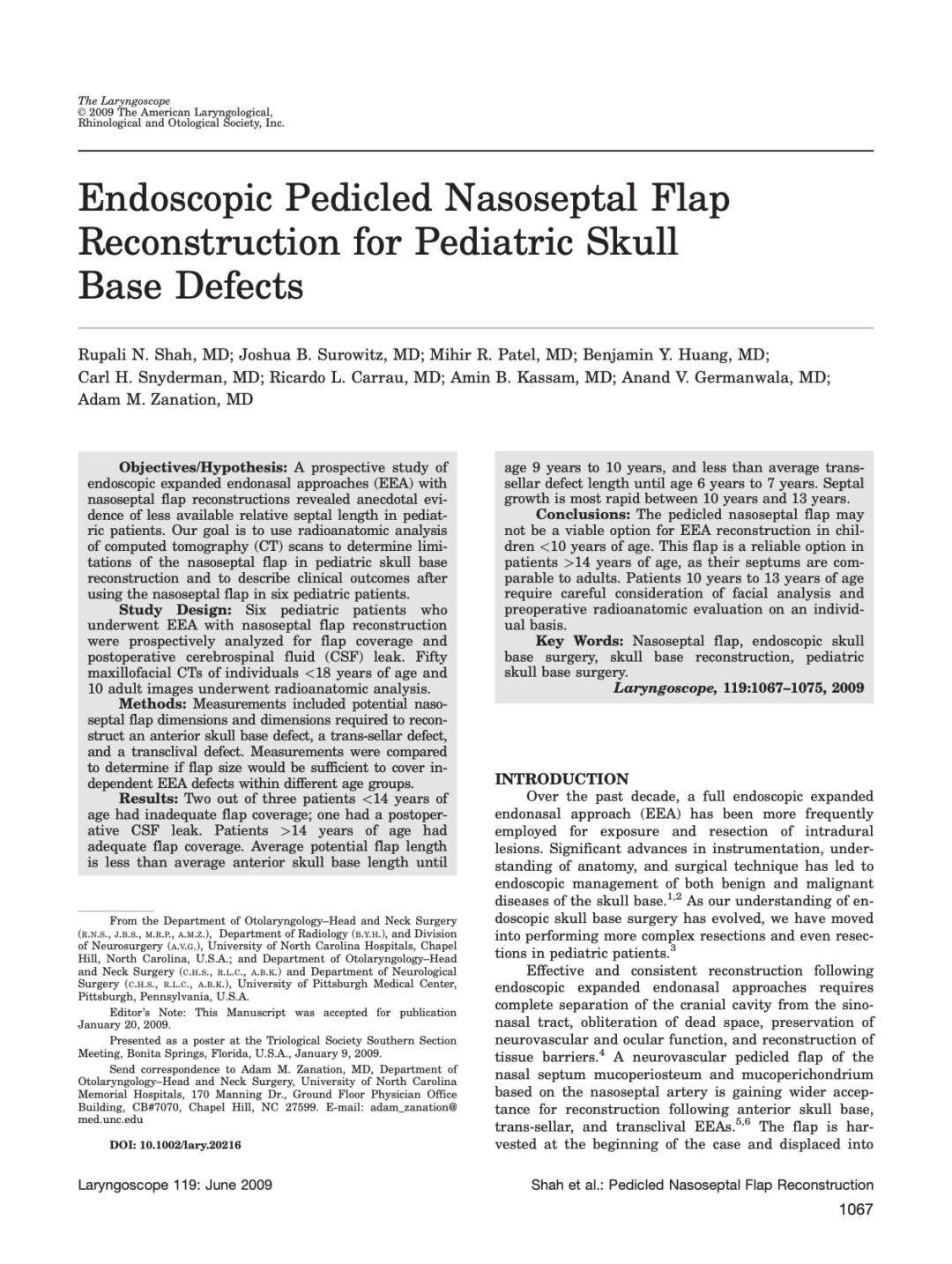 Endoscopic Pedicled Nasoseptal Flap Reconstruction for Pediatric Skull Base Defects