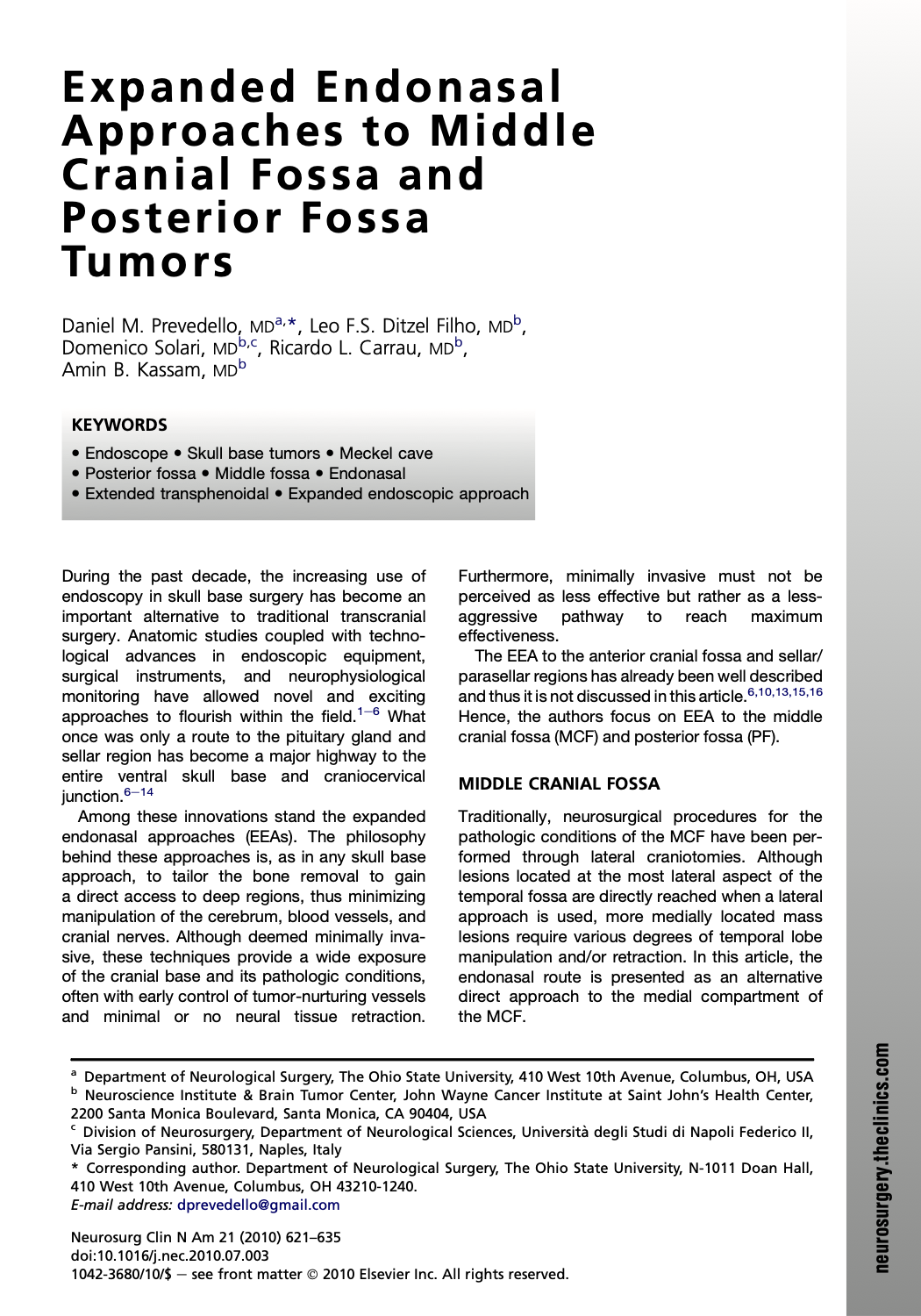 Expanded Endonasal Approaches to Middle Cranial Fossa and Posterior Fossa Tumors