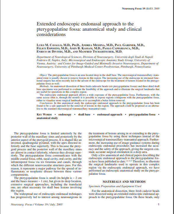 Extended endoscopic endonasal approach to the pterygopalatine fossa: anatomical study and clinical considerations