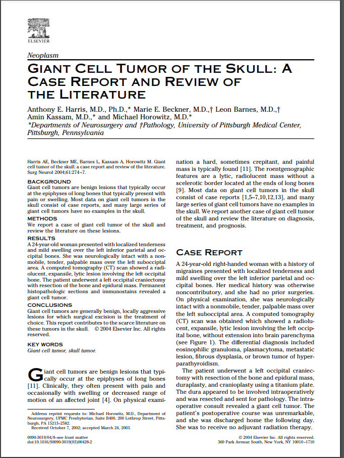 Giant Cell Tumor of the Skull: A Case Report and Review of the Literature