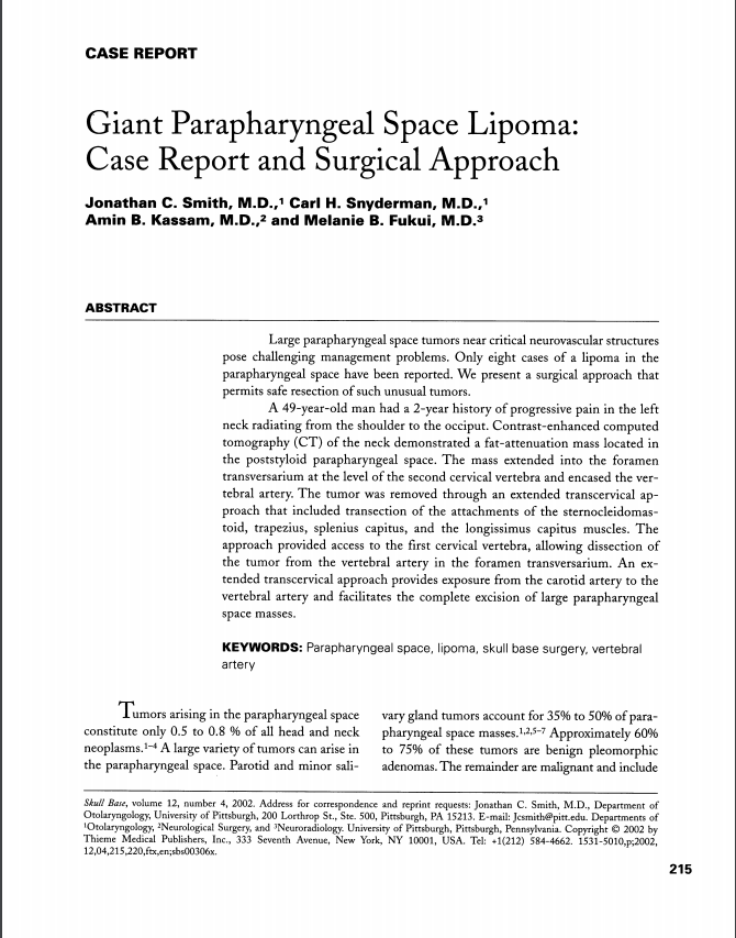 Giant Parapharyngeal Space Lipoma: Case Report and Surgical Approach