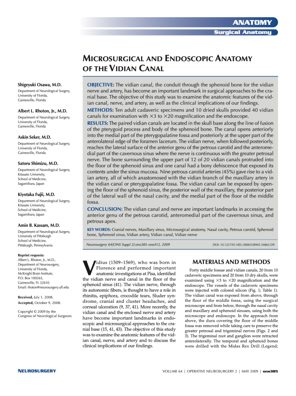MICROSURGICAL AND ENDOSCOPIC ANATOMY OF THE VIDIAN CANAL Neeka Health