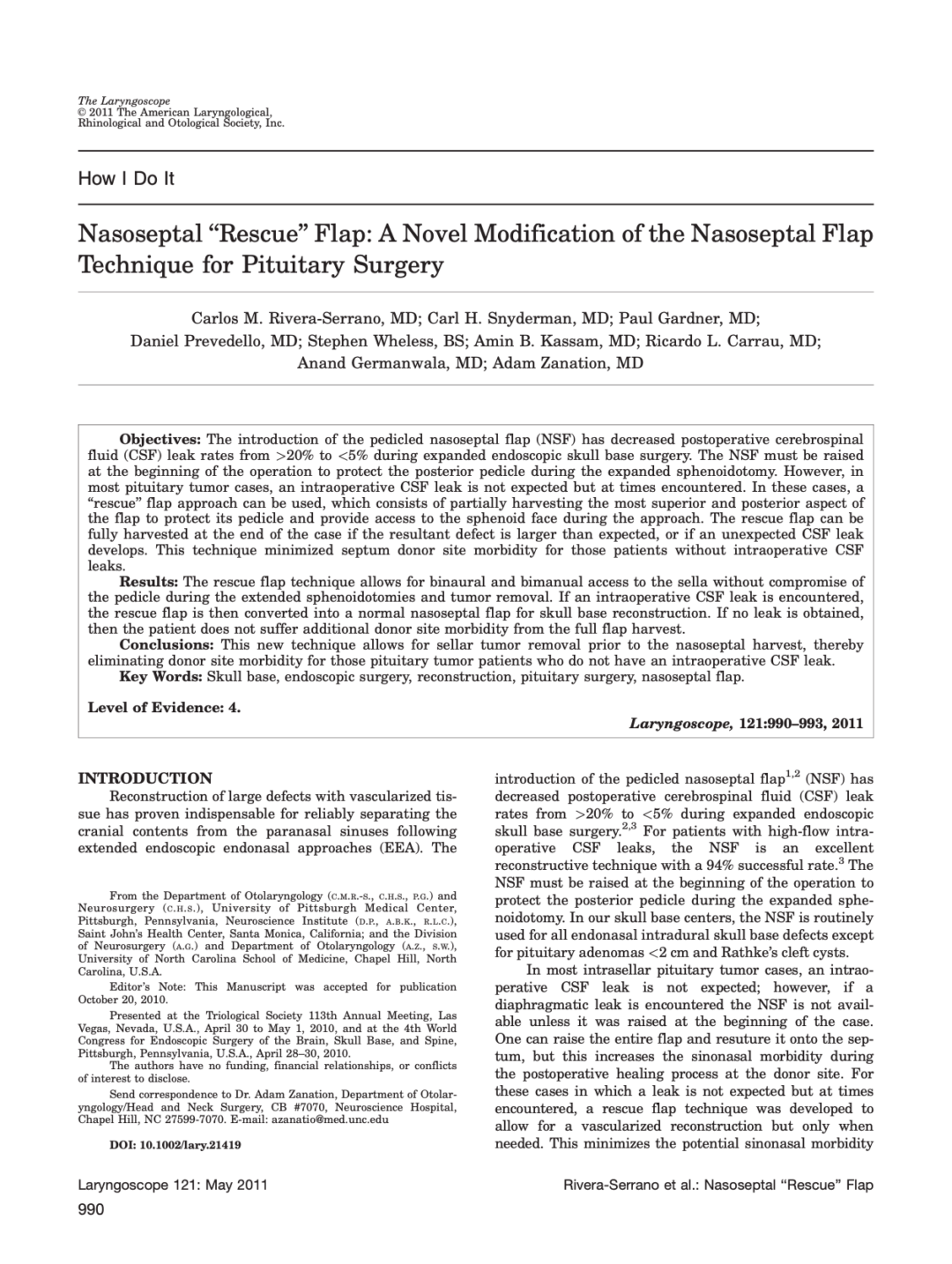 Nasoseptal ‘‘Rescue’’ Flap: A Novel Modification of the Nasoseptal Flap Technique for Pituitary Surgery