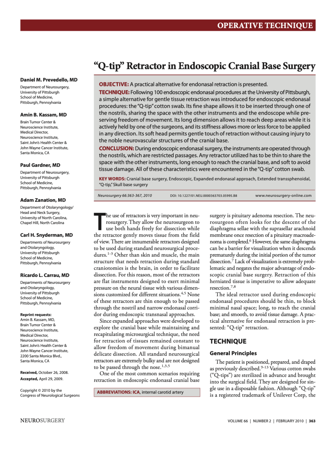 “Q-tip” Retractor in Endoscopic Cranial Base Surgery