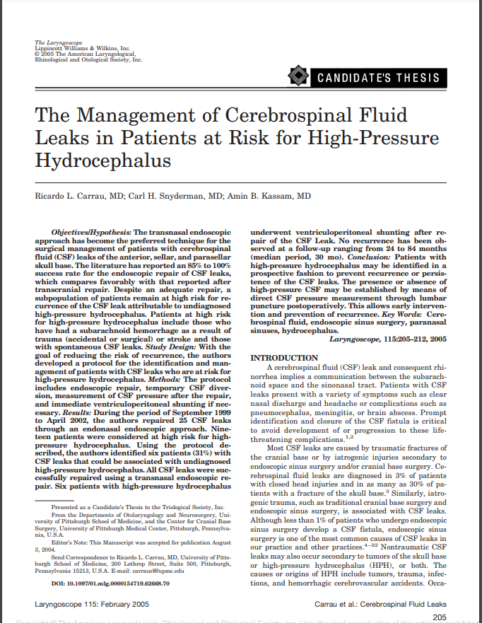 The Management of Cerebrospinal Fluid Leaks in Patients at Risk for High-Pressure Hydrocephalus