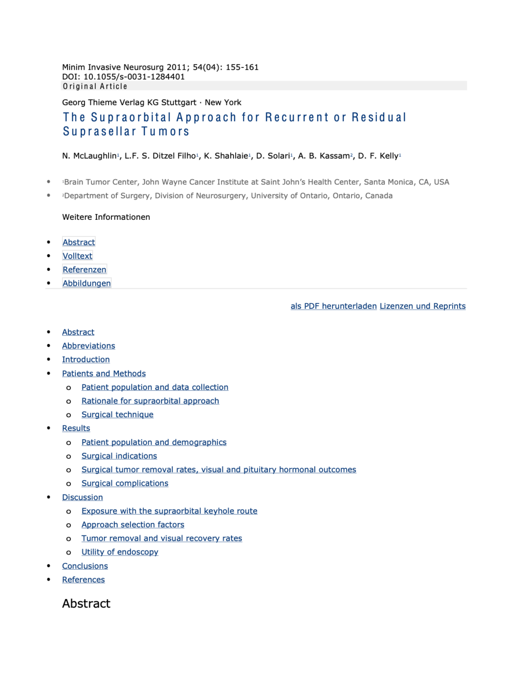 The Supraorbital Approach for Recurrent or Residual Suprasellar Tumors