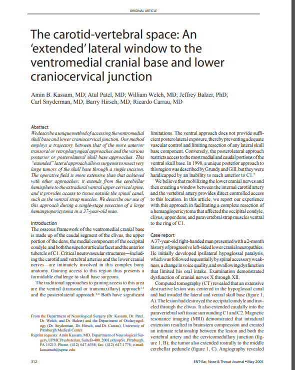 The carotid-vertebral space: An ‘extended’ lateral window to the ventromedial cranial base and lower craniocervical junction